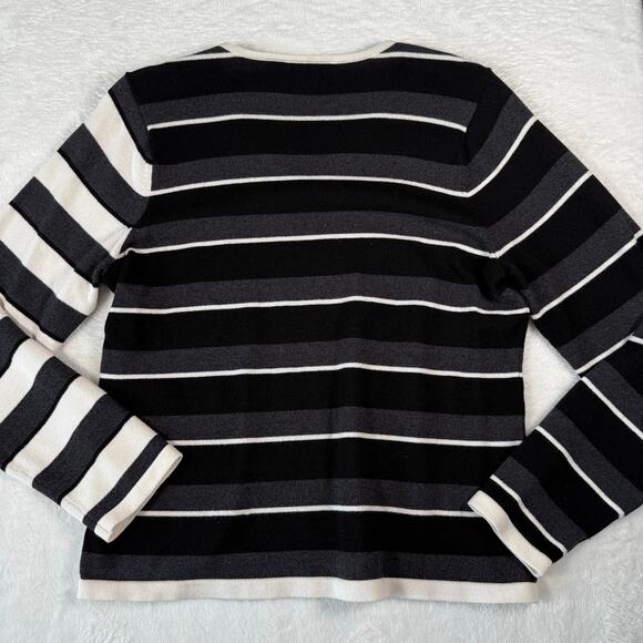 Vintage Liz Claiborne Black and White Striped V-Neck Sweater Large - Picture 4 of 8